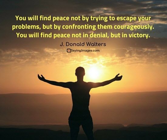 You will find peace not by trying to escape your problems, but by confronting them courageously.  You will find peace not in denial, but in victory.  (J. Donald Walters)